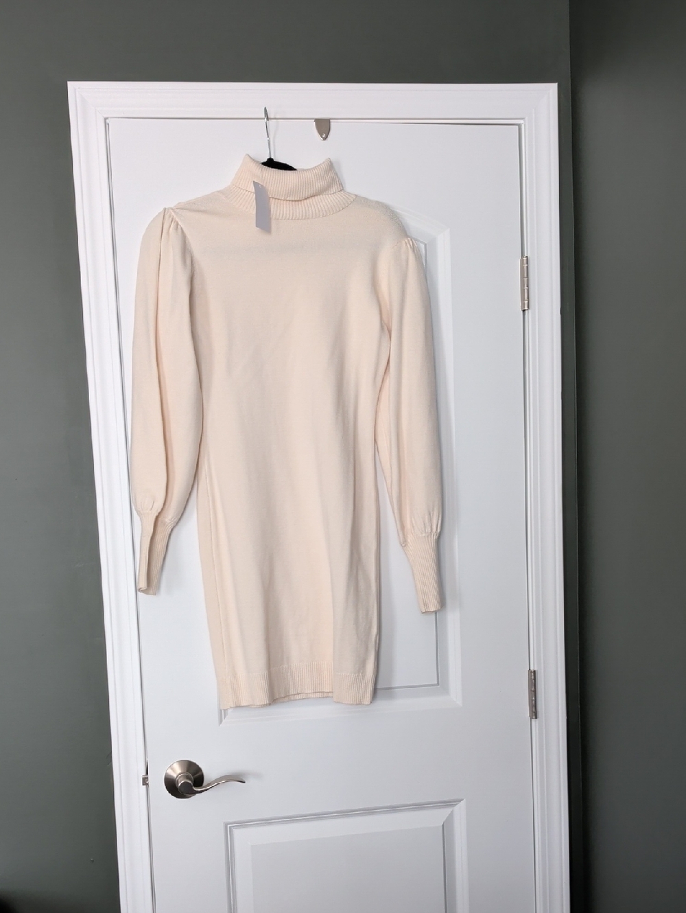 Long Sleeve Cream Turtleneck Sweater Dress